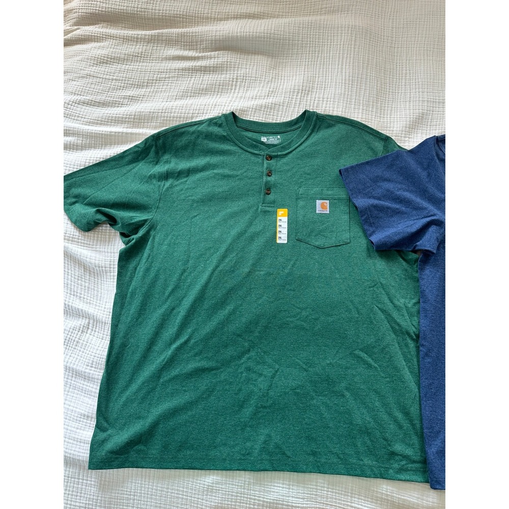 Lot of 2 NEW Carhartt Henley T-Shirt Green Blue Loose Fit Pocket Workwear 2XL - Picture 3 of 7